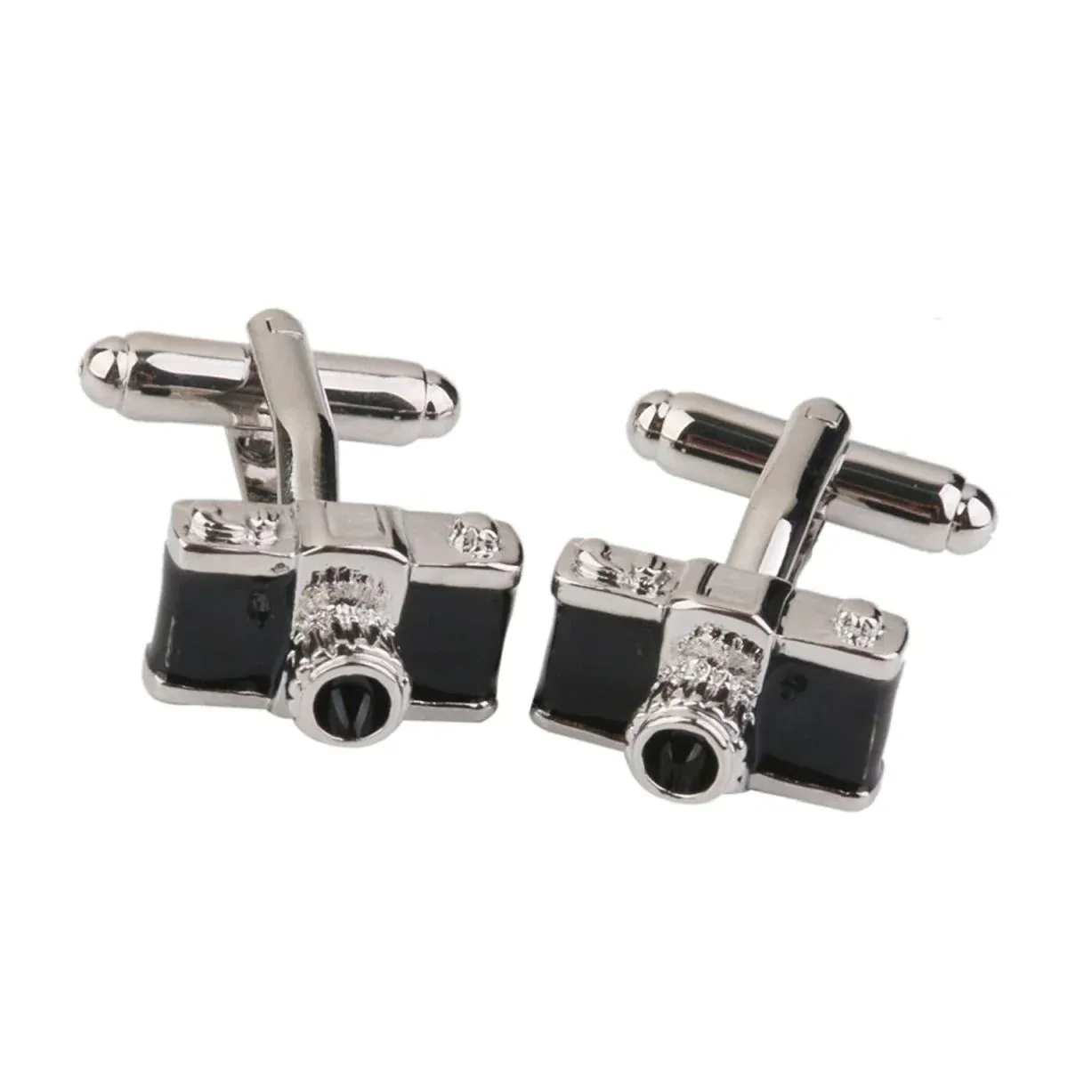 Sleek Black Camera Cufflinks in Presentation Gift Box
