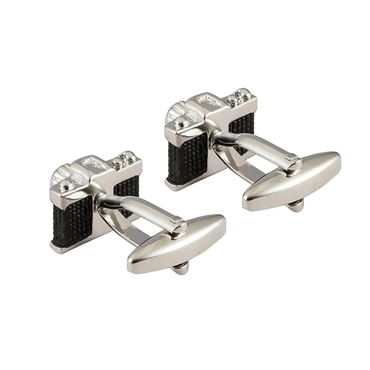 Sleek Black Camera Cufflinks in Presentation Gift Box