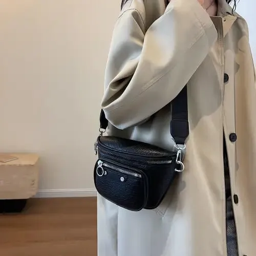 Sleek Silver Texture PU Leather Crossbody Bag