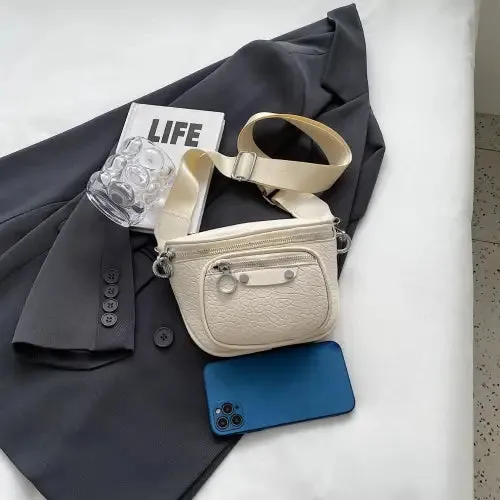 Sleek Silver Texture PU Leather Crossbody Bag