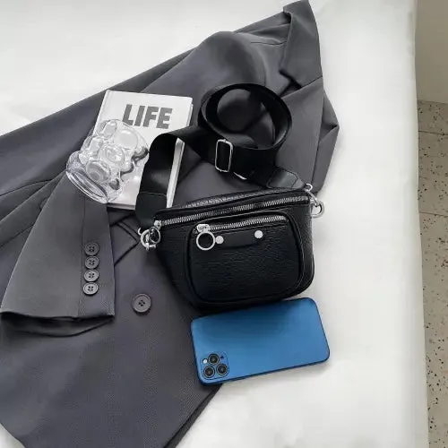 Sleek Silver Texture PU Leather Crossbody Bag