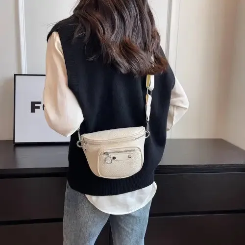 Sleek Silver Texture PU Leather Crossbody Bag