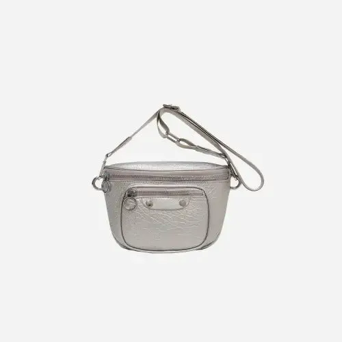 Sleek Silver Texture PU Leather Crossbody Bag
