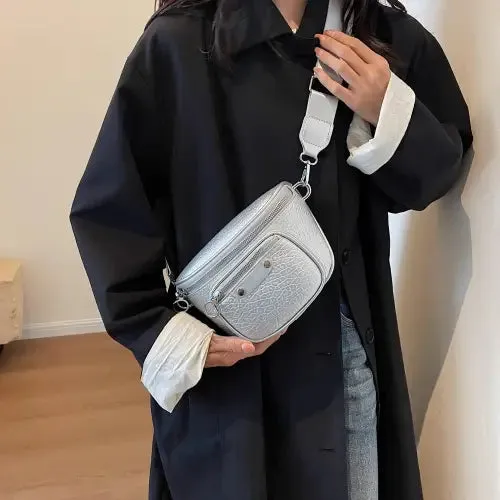 Sleek Silver Texture PU Leather Crossbody Bag