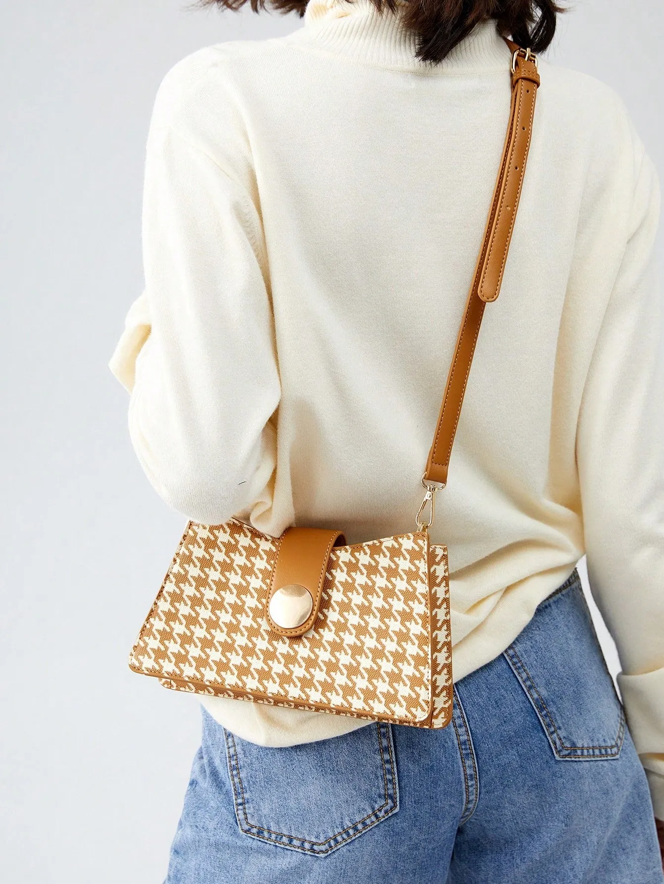 Small Crossbody Bag Crocodile Embossed Button Decor - Yellow