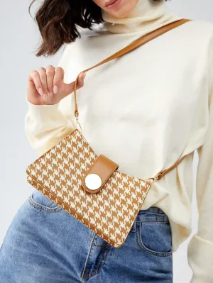 Small Crossbody Bag Crocodile Embossed Button Decor - Yellow