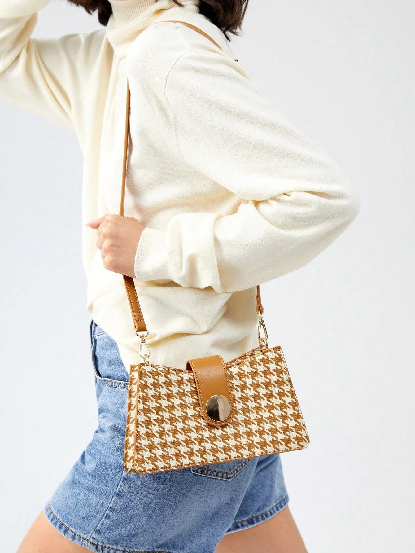 Small Crossbody Bag Crocodile Embossed Button Decor - Yellow