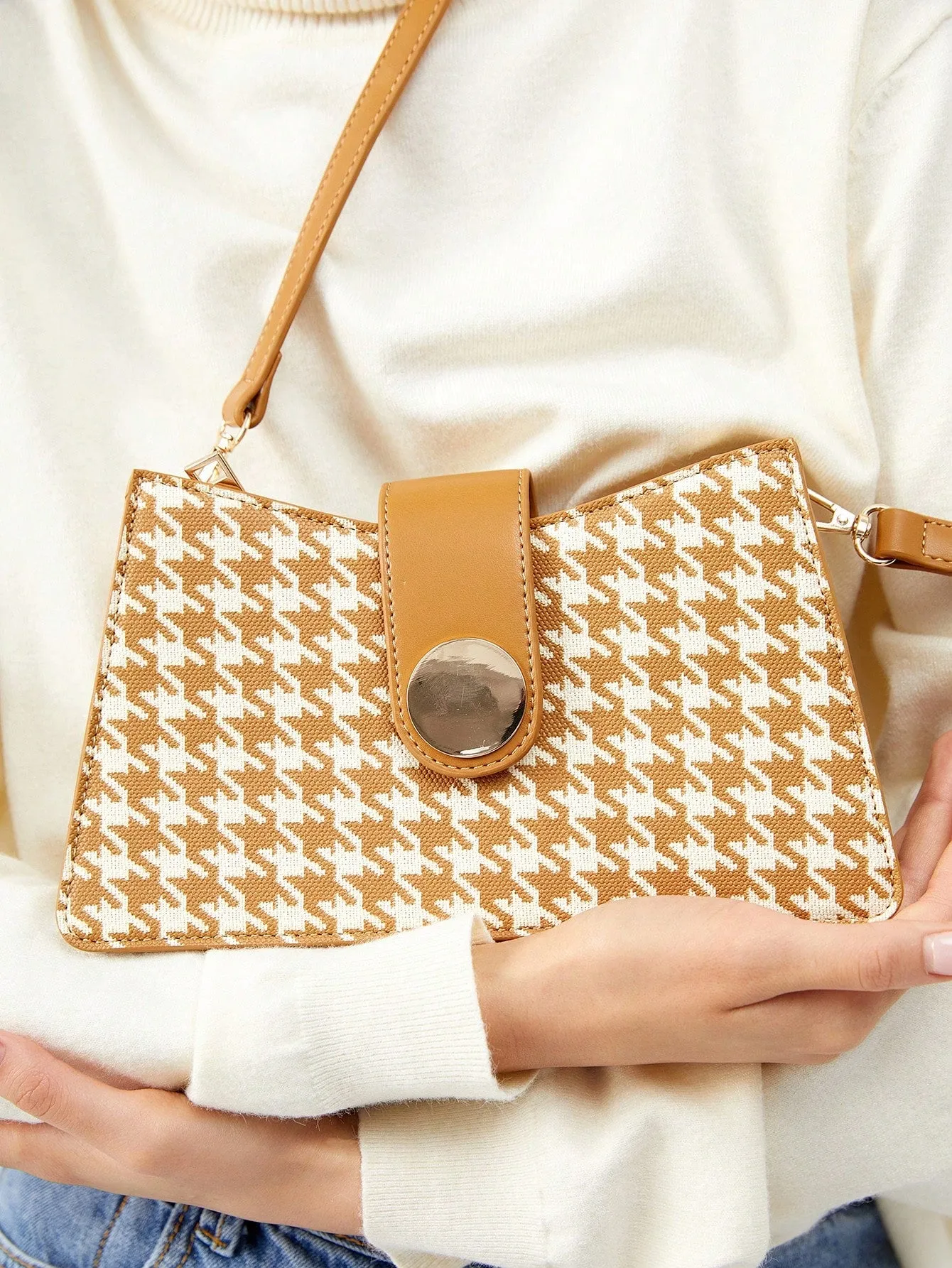Small Crossbody Bag Crocodile Embossed Button Decor - Yellow
