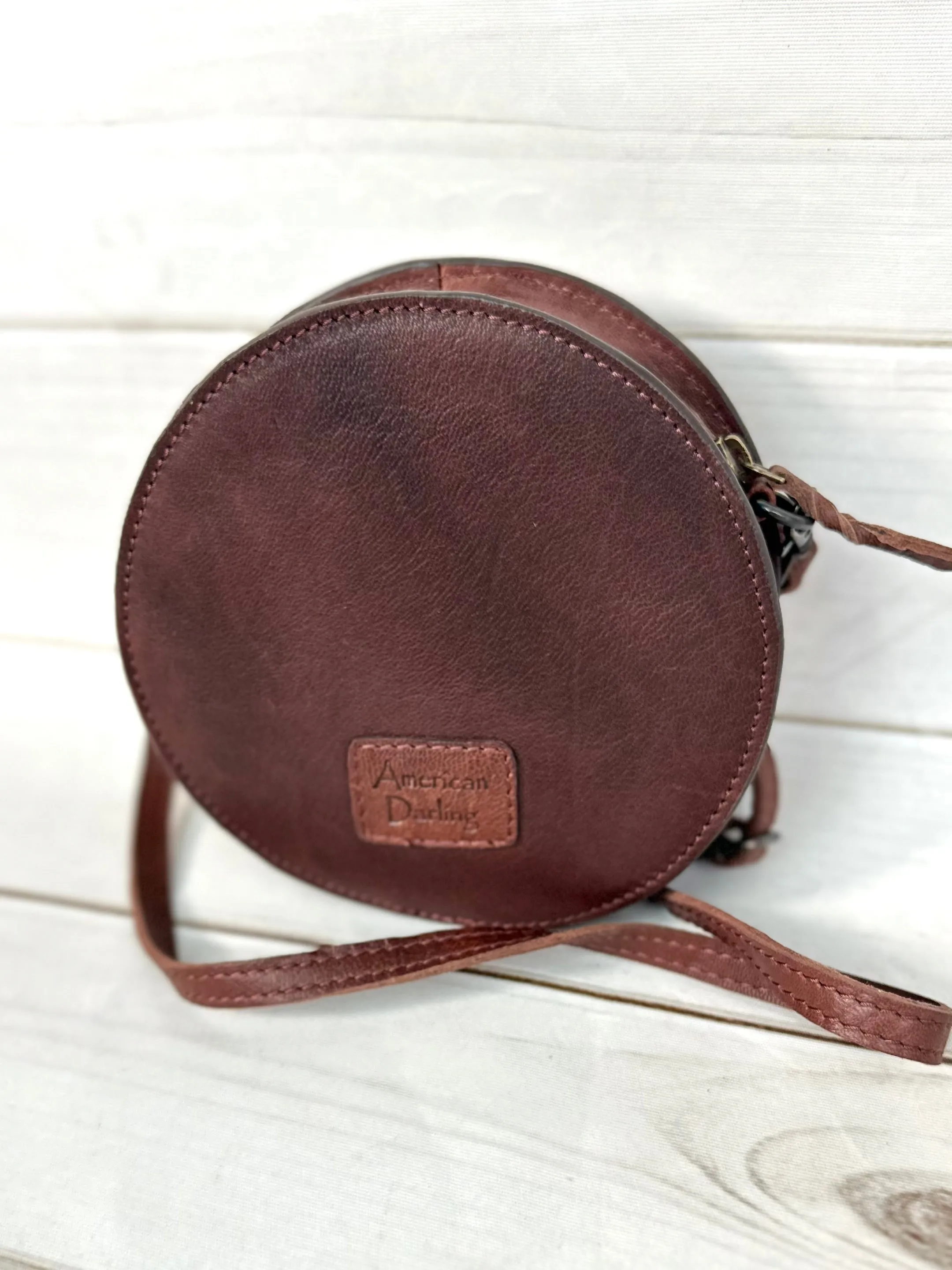 Small Round Cowhide Leather Crossbody Bag