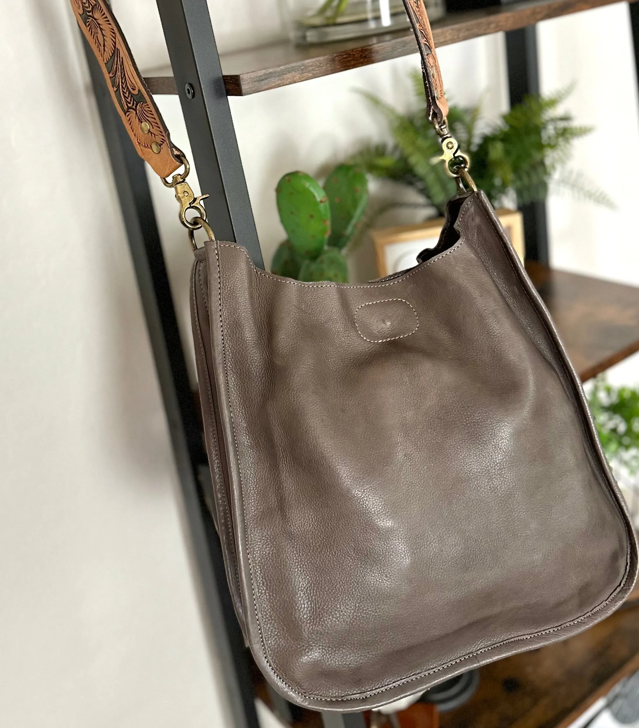 Soft Raw Leather Crossbody Handbag