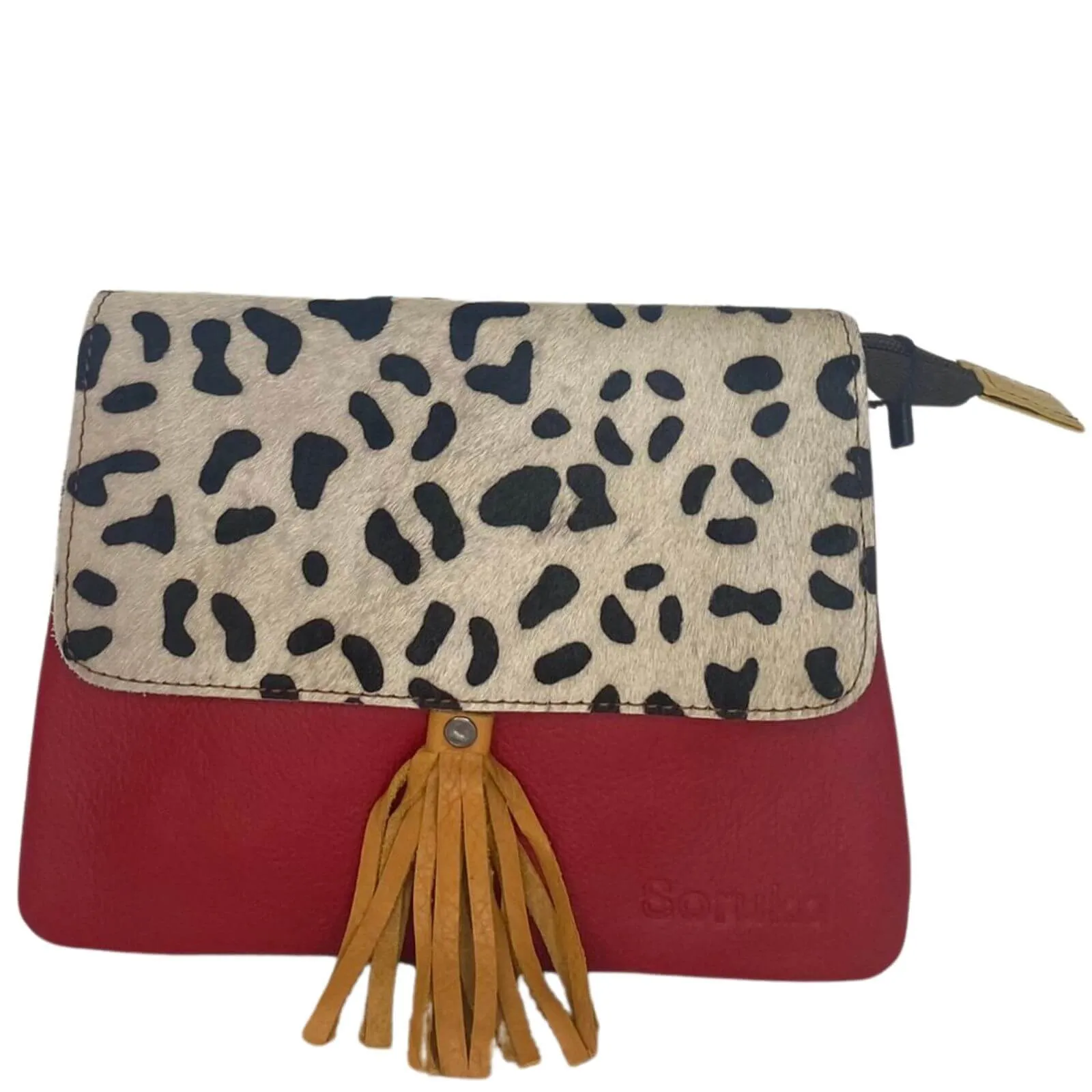 Soruka Lily Leather Flap Over Small Crossbody Bag - Giraffe Red