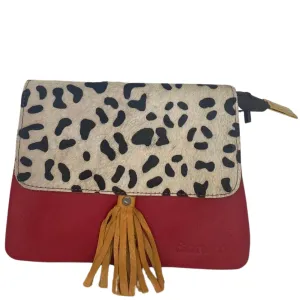 Soruka Lily Leather Flap Over Small Crossbody Bag - Giraffe Red