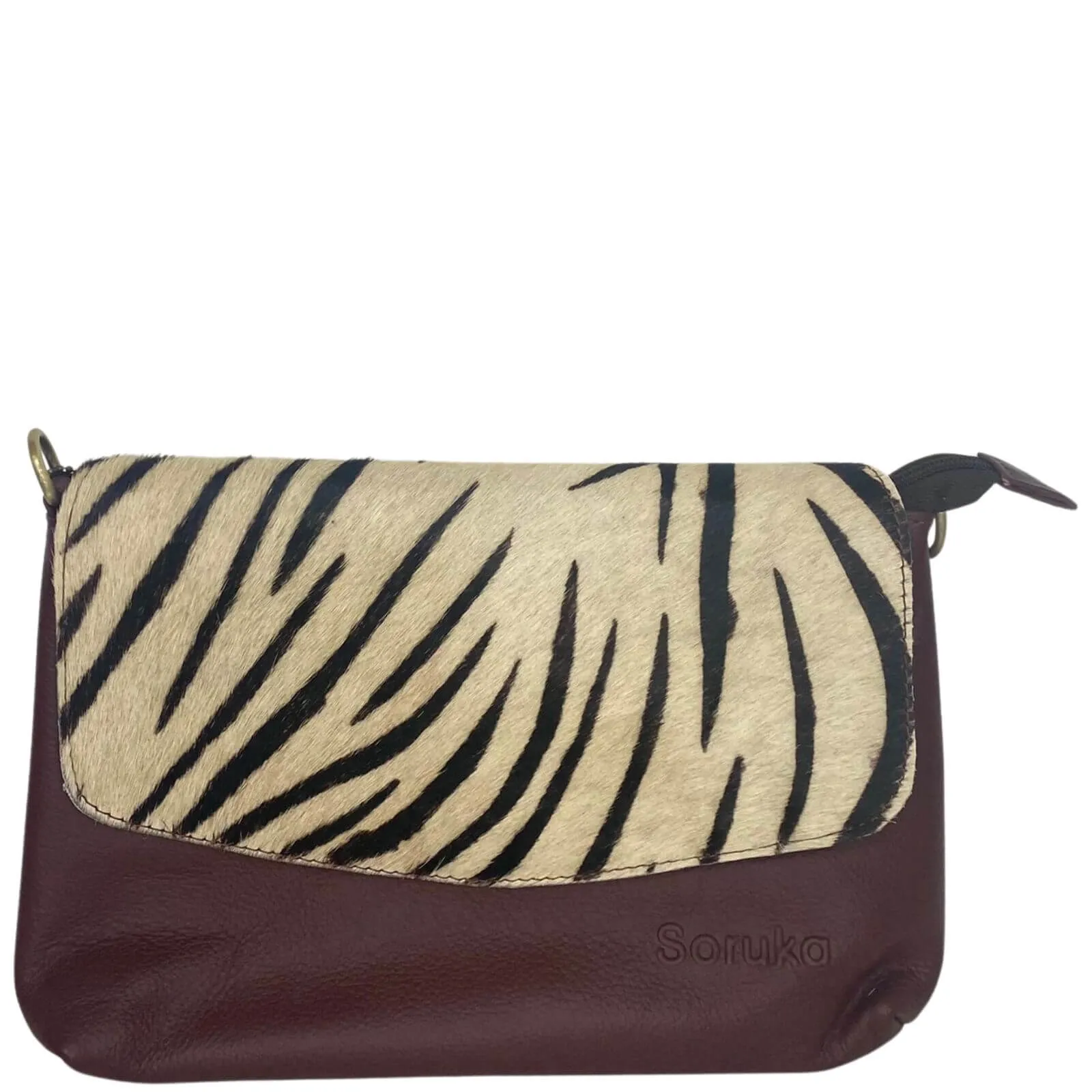 Soruka Lissandra Leather Flap Over Bag - Wine Zebra