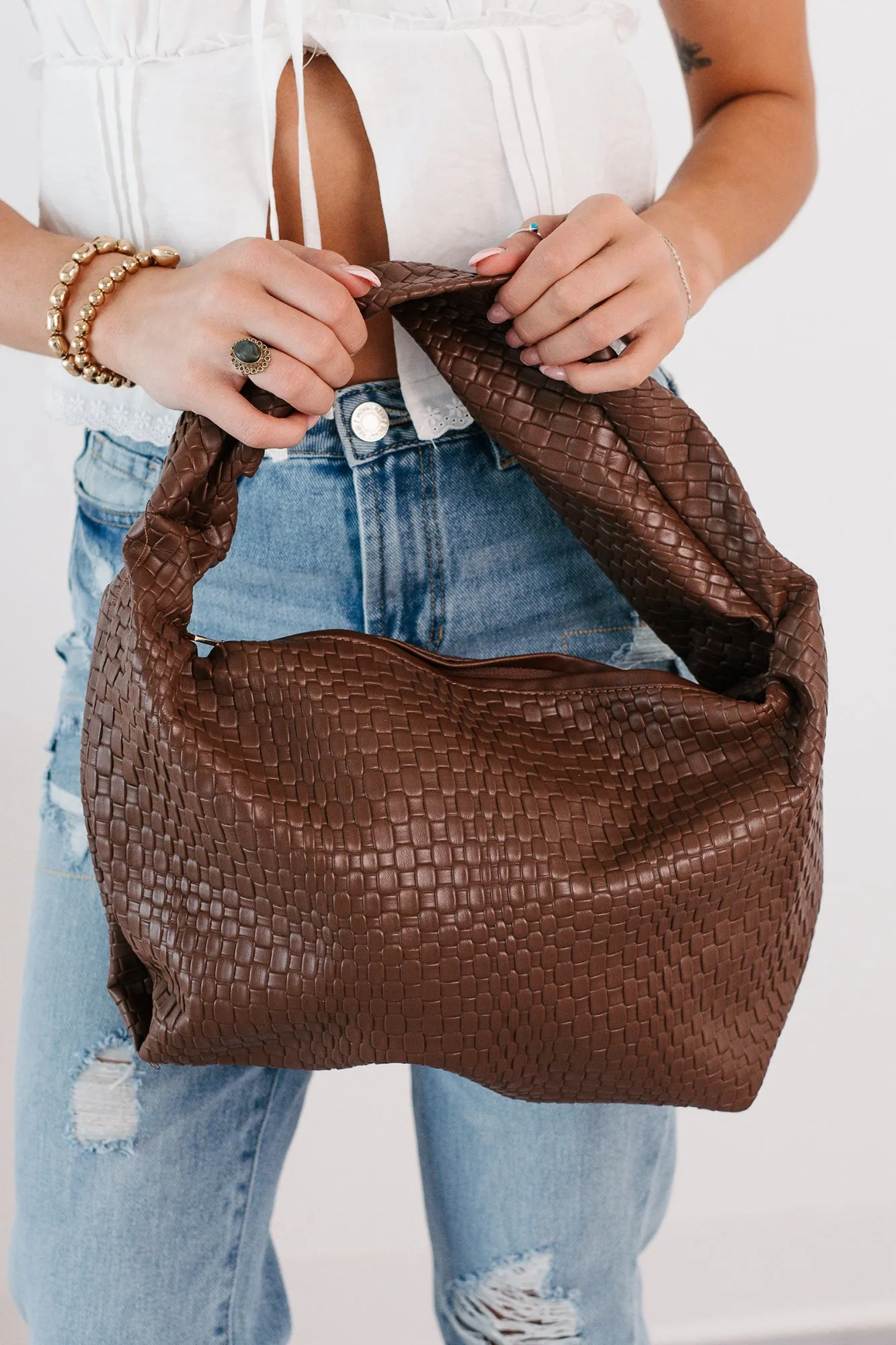 Stay Limitless Knot Strap Leather Handbag (Brown)