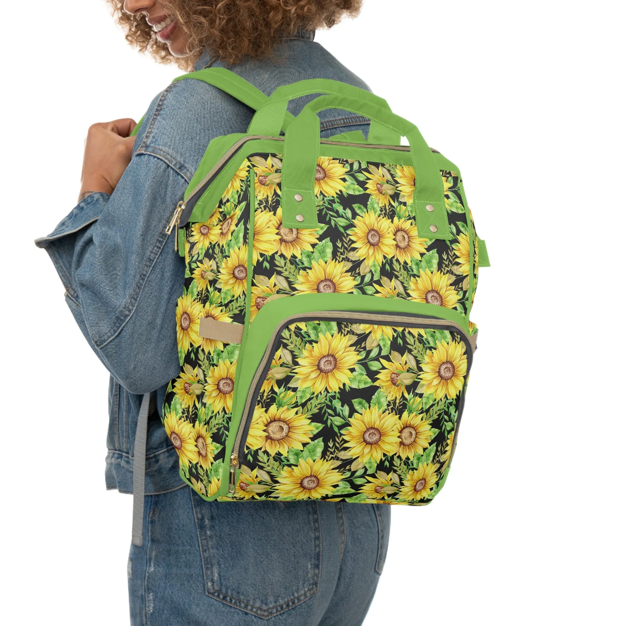 Sunflower Diaper Backpack - Bright & Multifunctional Baby Bag with Sunflower Design, Perfect for Nature-Loving Parents