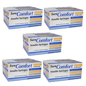 SureComfort U-100 Insulin Syringes 30g 1/2cc 5/16in 100/bx Case of 5