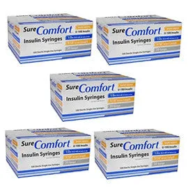 SureComfort U-100 Insulin Syringes 30g 1/2cc 5/16in 100/bx Case of 5