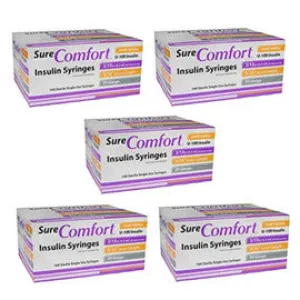 SureComfort U-100 Insulin Syringes 30g 3/10cc 5/16in 100/bx Case of 5