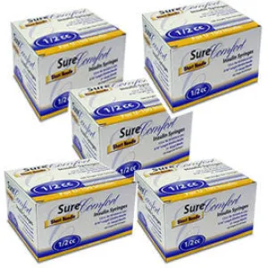 SureComfort U-100 Insulin Syringes Short Needle 31g 1/2cc 5/16in 100/bx Case of 5