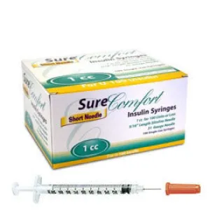 SureComfort U-100 Insulin Syringes Short Needle - 31G 1cc 5/16" - BX 100