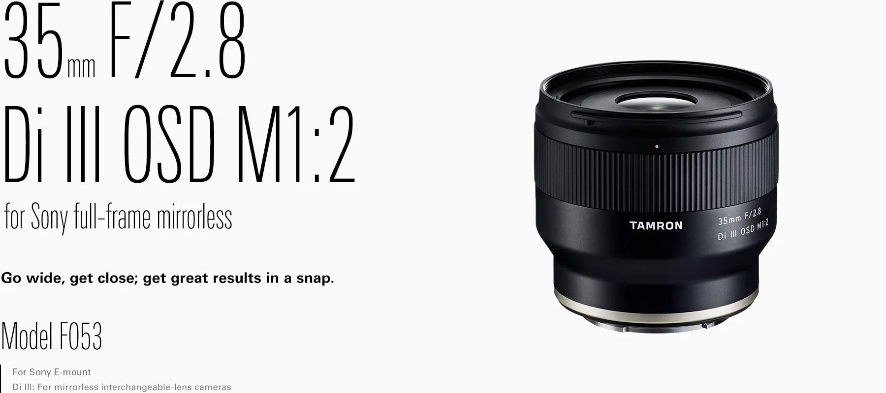 Tamron 35mm f/2.8 Di III OSD M 1:2 Camera Lens - for Sony E, OSD Stepping Motor, Water-Resistant Design, Fluorine Coating