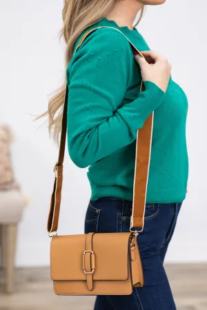 Tan Faux Leather Crossbody Purse