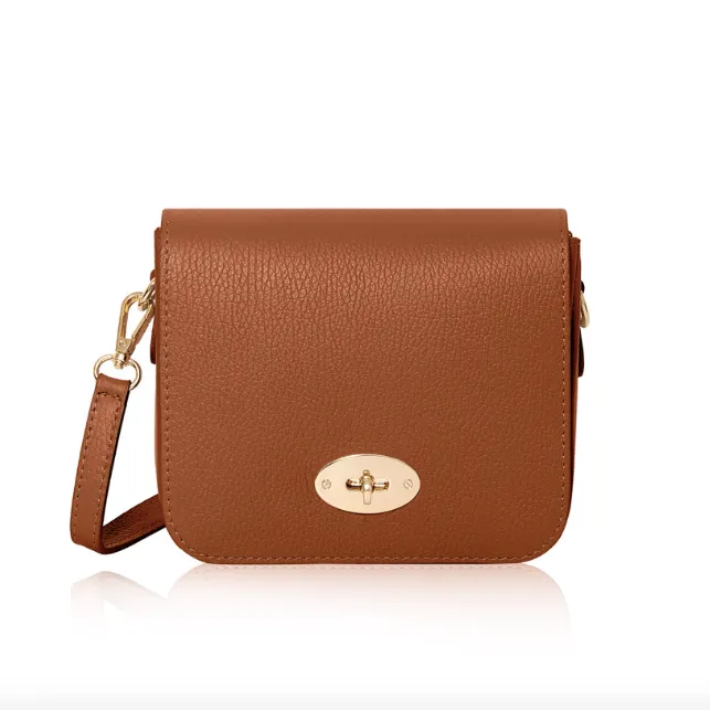 Tan Leather Crossbody Lock Bag