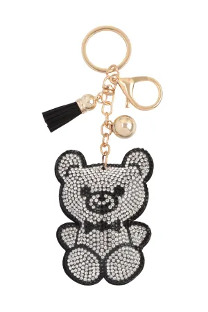 TEDDY BEAR WITH RIBBON RHINESTONE TASSEL KEYCHAIN