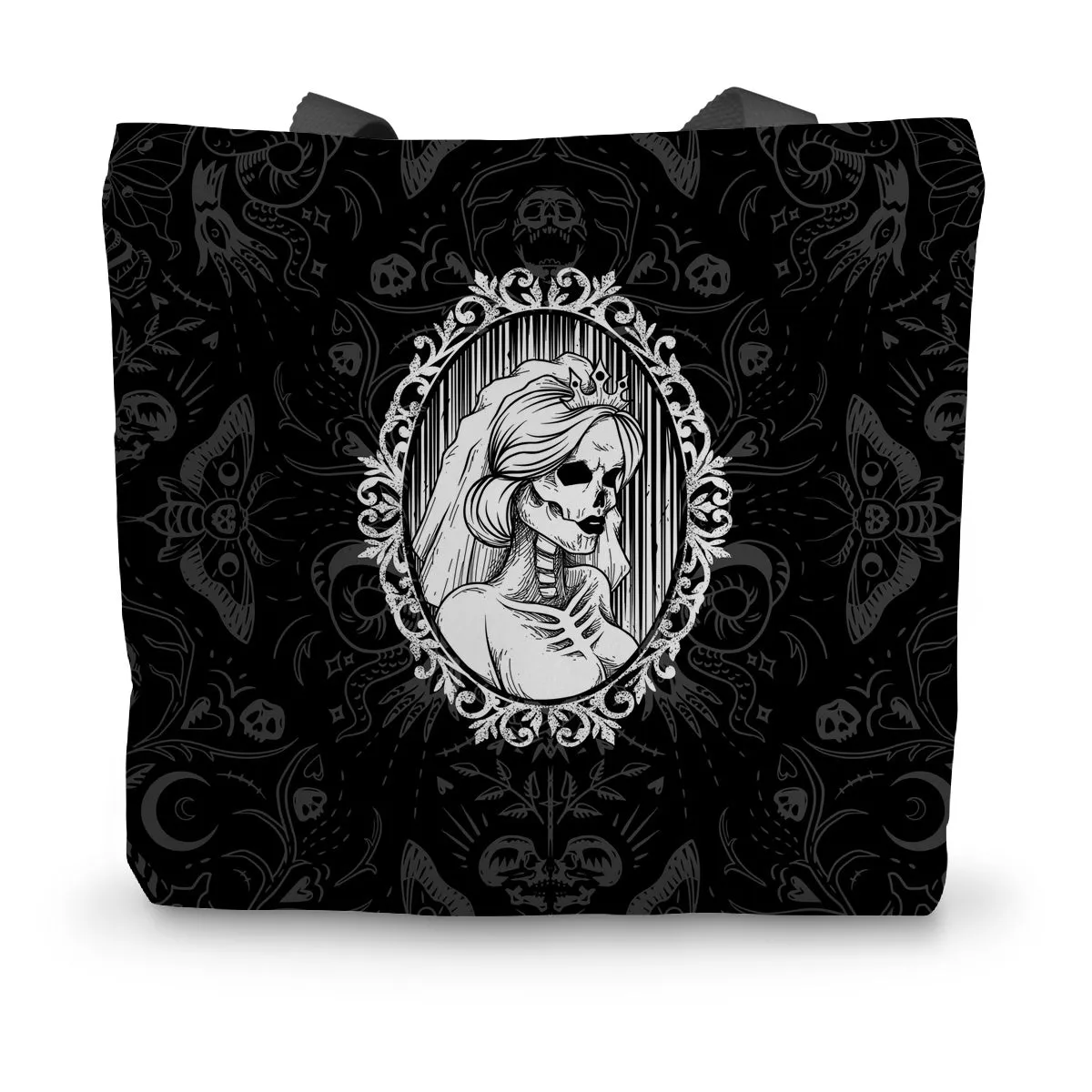 The Queen Crowned Skull Cameo Patterned Canvas Tote Bag