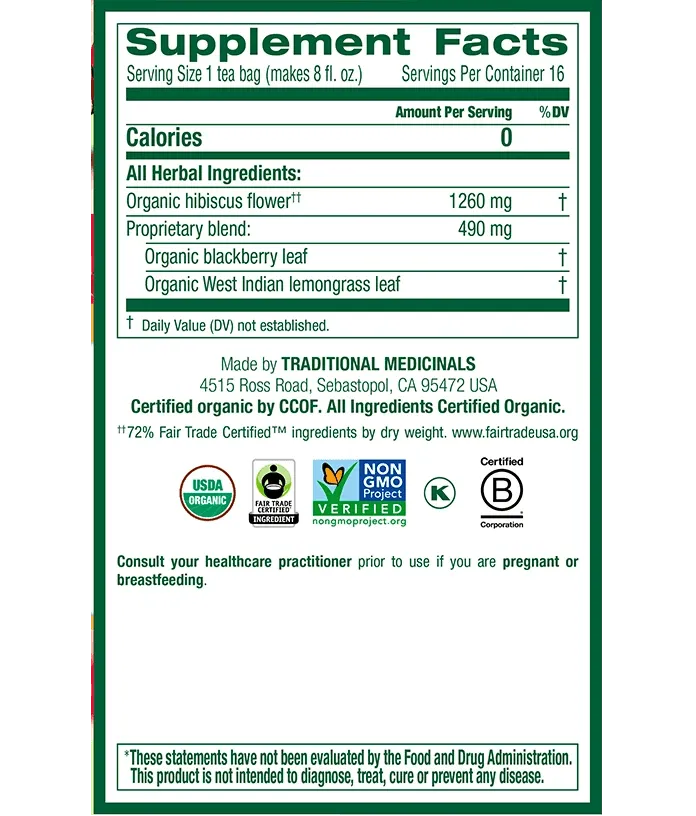 Traditional Medicinals - Organic Hibiscus Tea, 16 Bags