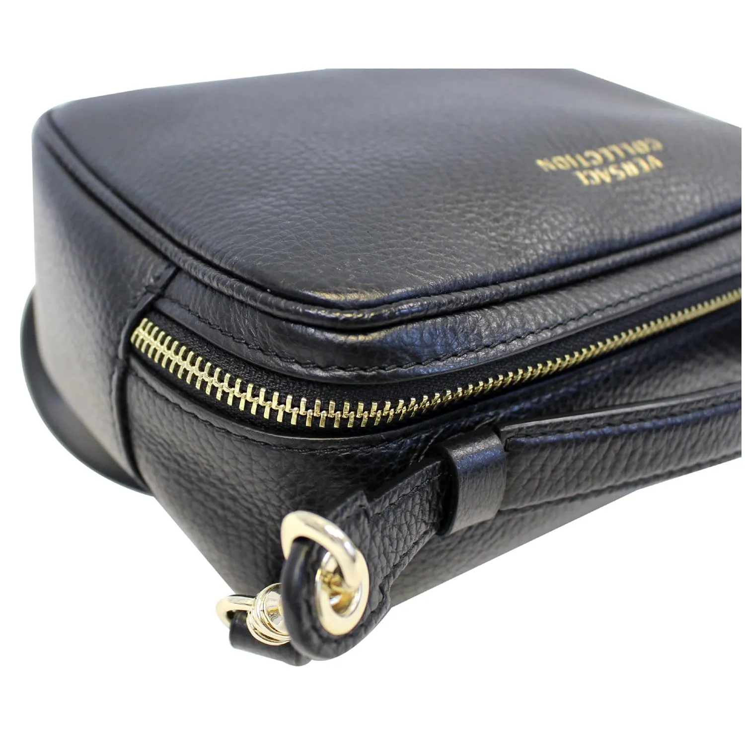 VERSACE Collection Pebbled Leather Camera Crossbody Bag Black