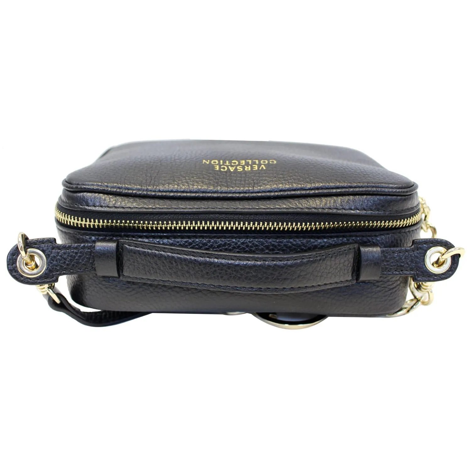 VERSACE Collection Pebbled Leather Camera Crossbody Bag Black