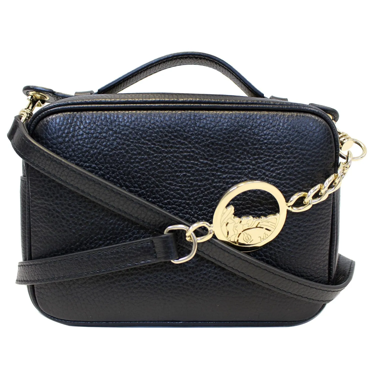 VERSACE Collection Pebbled Leather Camera Crossbody Bag Black