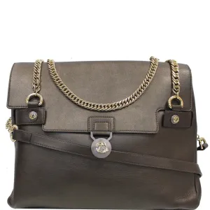 VERSACE Collection Vitello Perlato Leather Messenger Bag Bronze