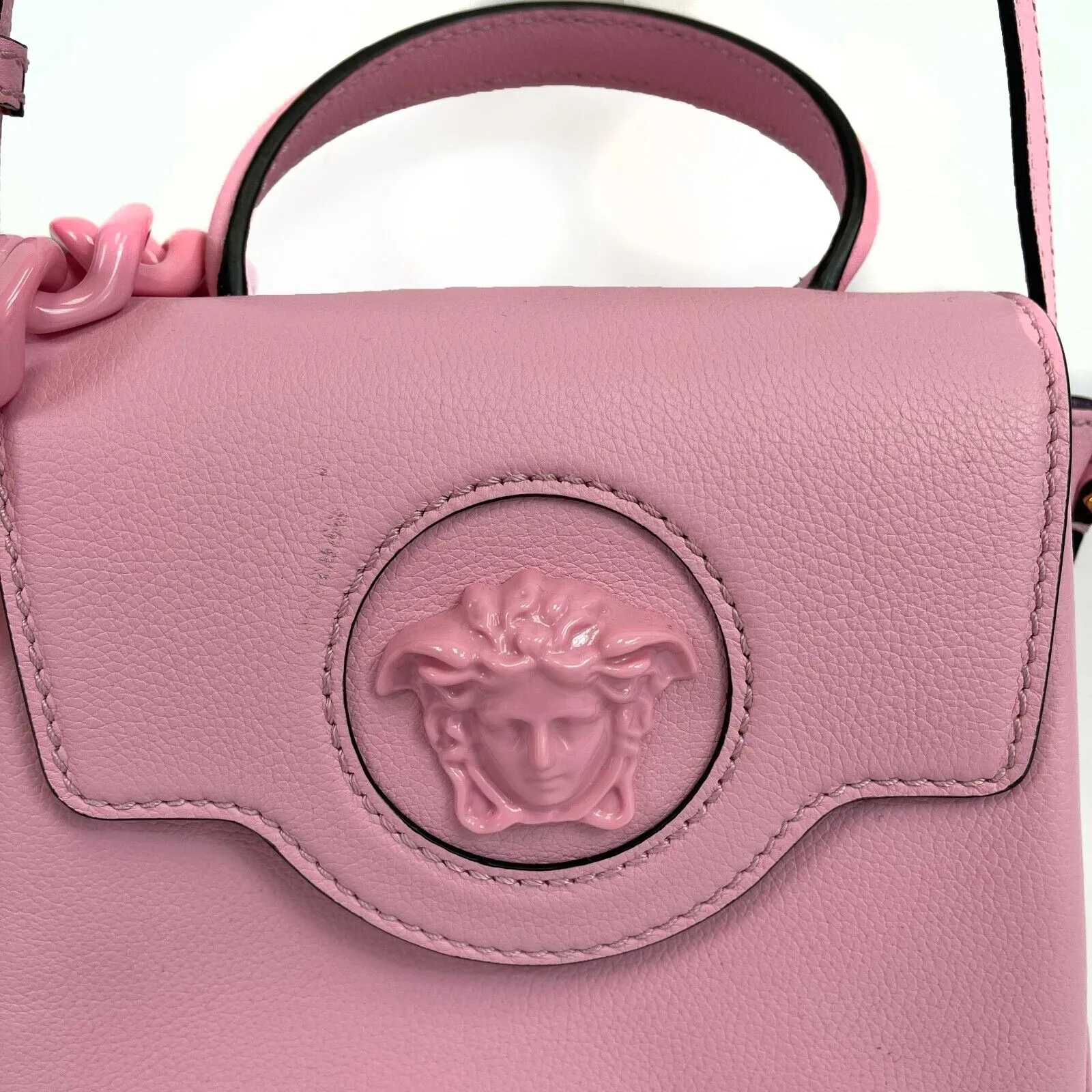 Versace - New Women's La Medusa Small Pink Top Handle w / leather & Chain Straps