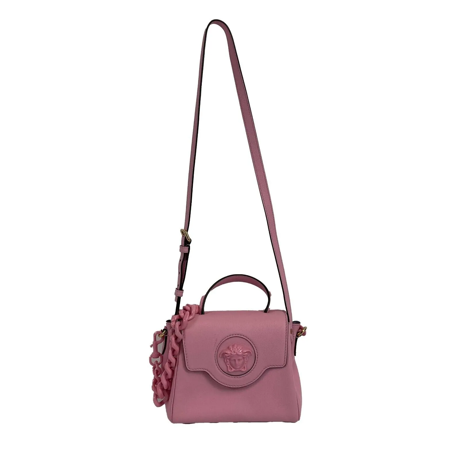 Versace - New Women's La Medusa Small Pink Top Handle w / leather & Chain Straps