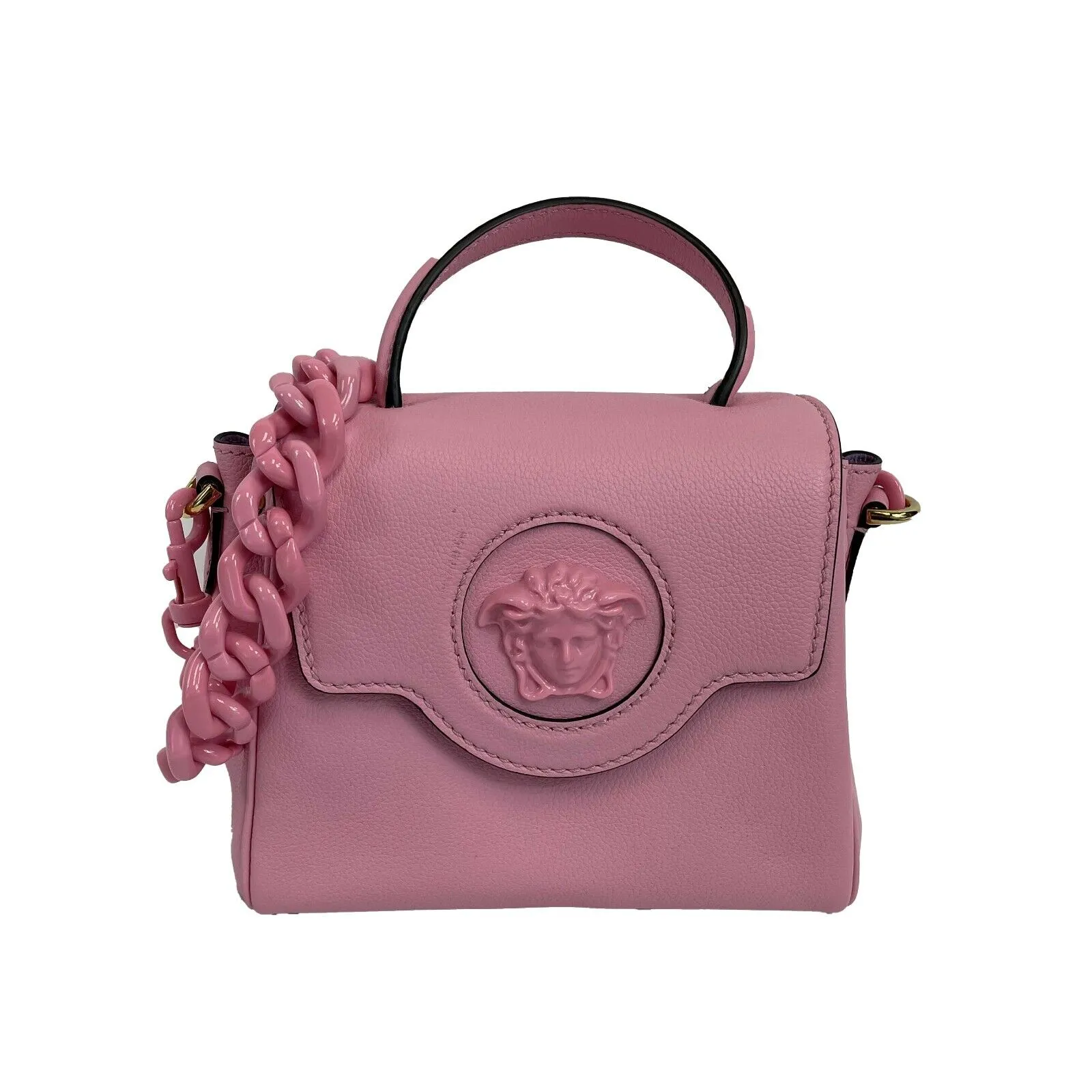Versace - New Women's La Medusa Small Pink Top Handle w / leather & Chain Straps