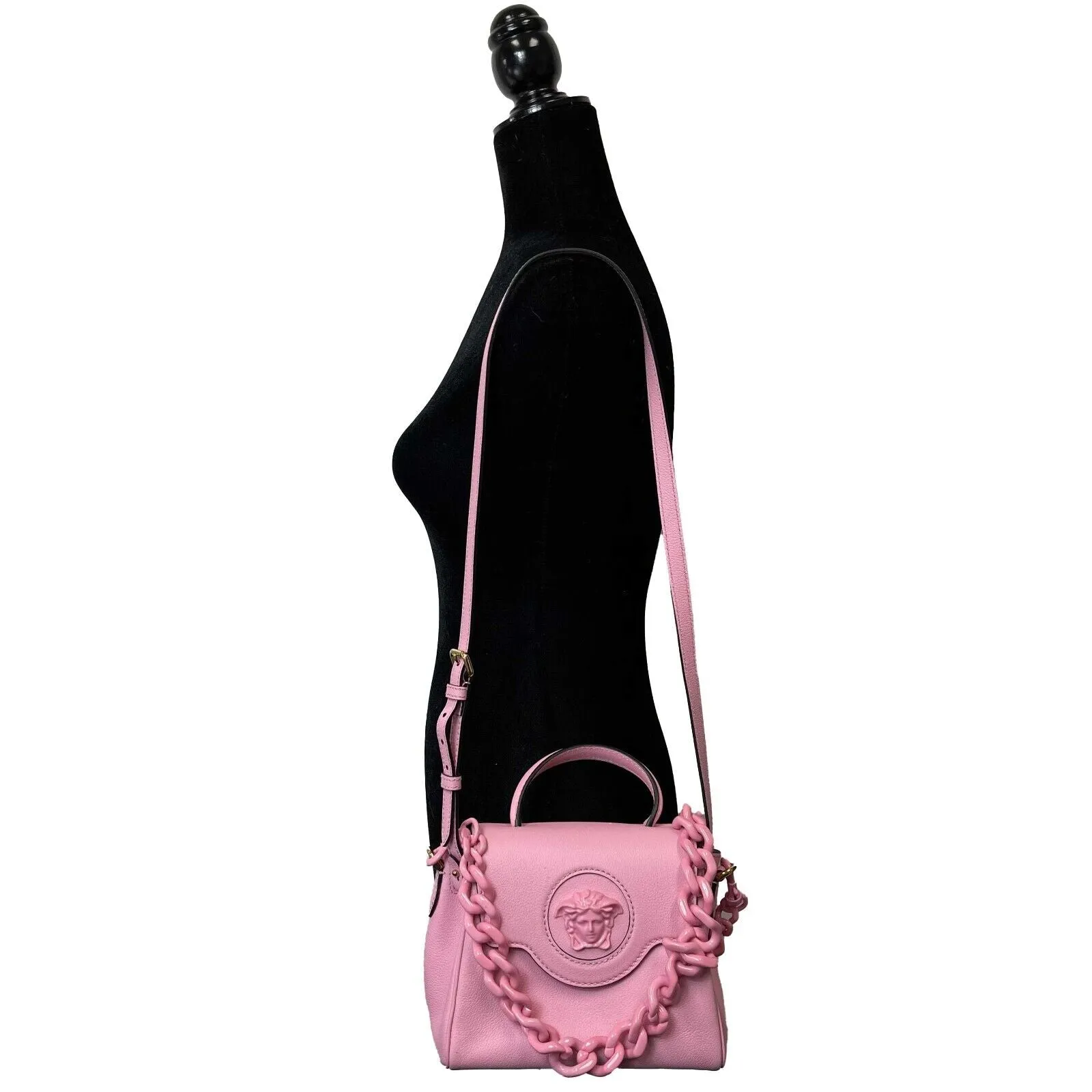 Versace - New Women's La Medusa Small Pink Top Handle w / leather & Chain Straps