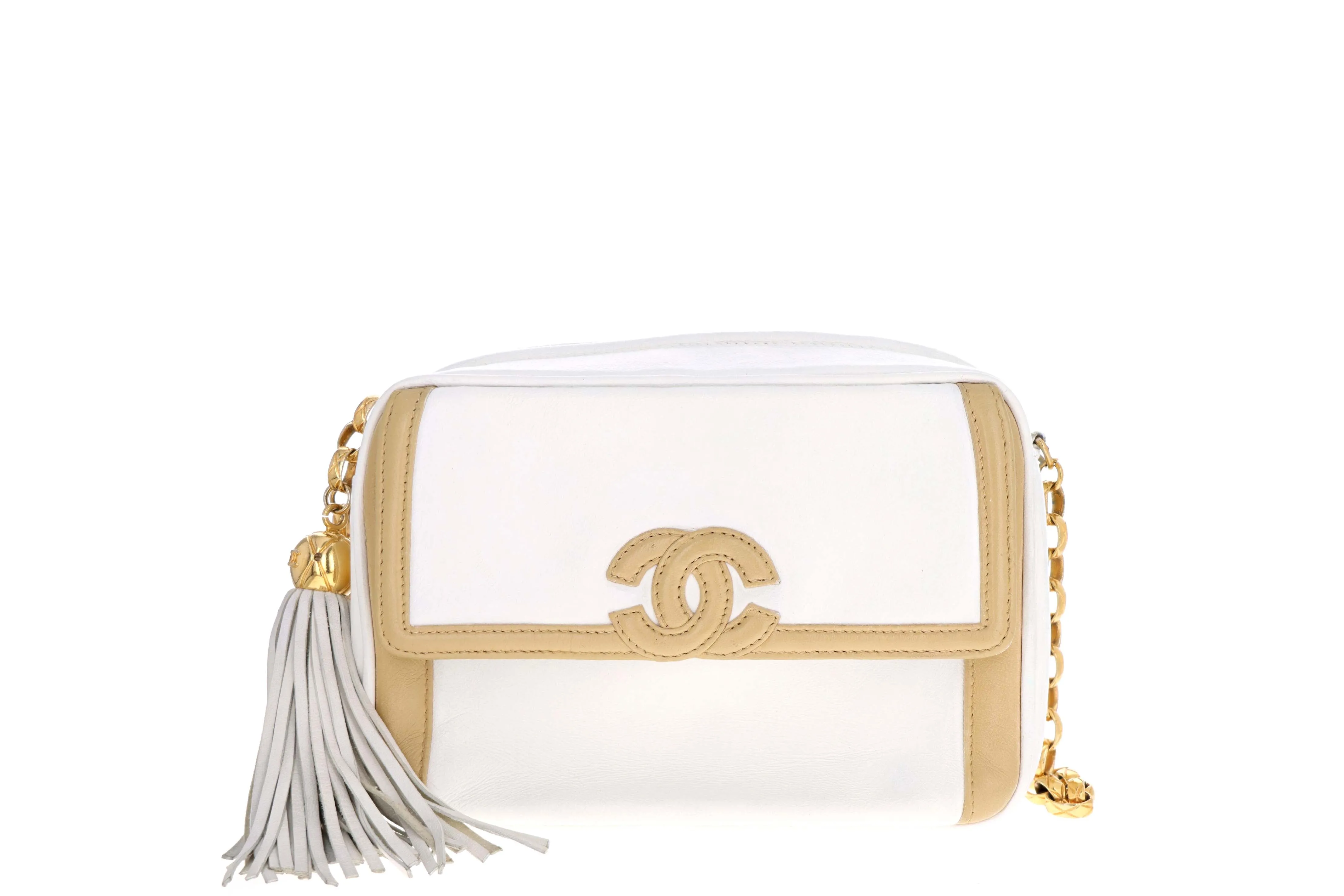 Vintage Chanel Cream & Tan Lambskin Small Camera Bag