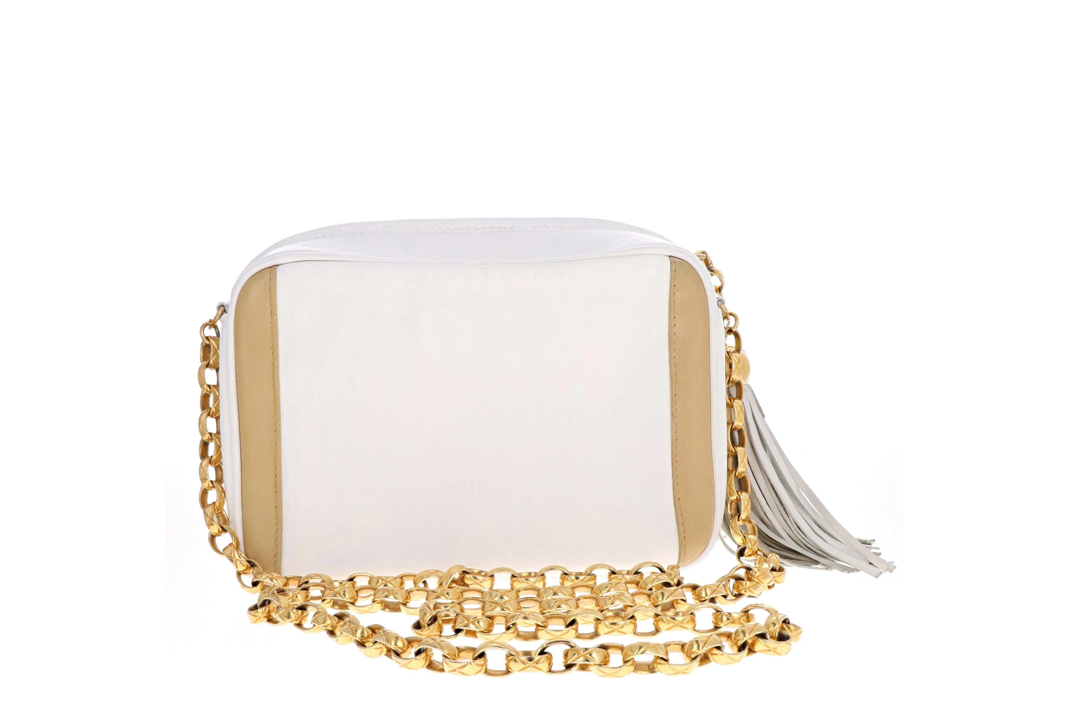 Vintage Chanel Cream & Tan Lambskin Small Camera Bag