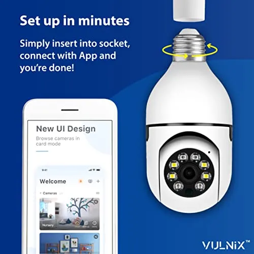 VULNiX E27 Light Bulb Camera WiFi Outdoor Indoor 1080p 360 Degree Panoramic Smart Home Security Wireless Smartbulb Cam Dome Surveillance IP HD CCTV Night Vision Lightbulb Socket Bombillo Camara