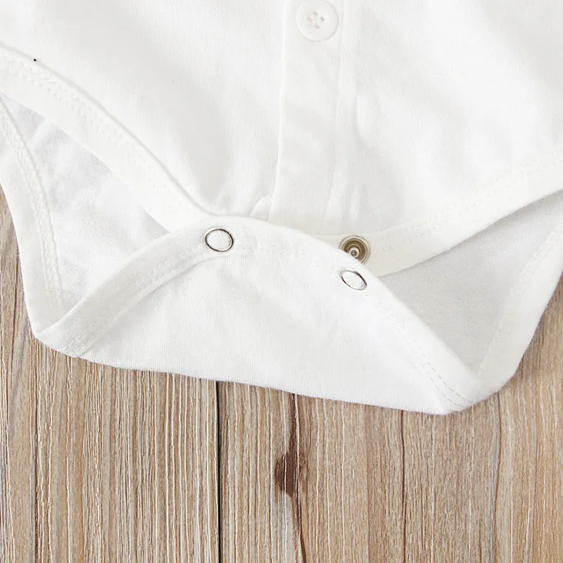White Romper With Striped Dungarees 2PCS Set 12M-24M