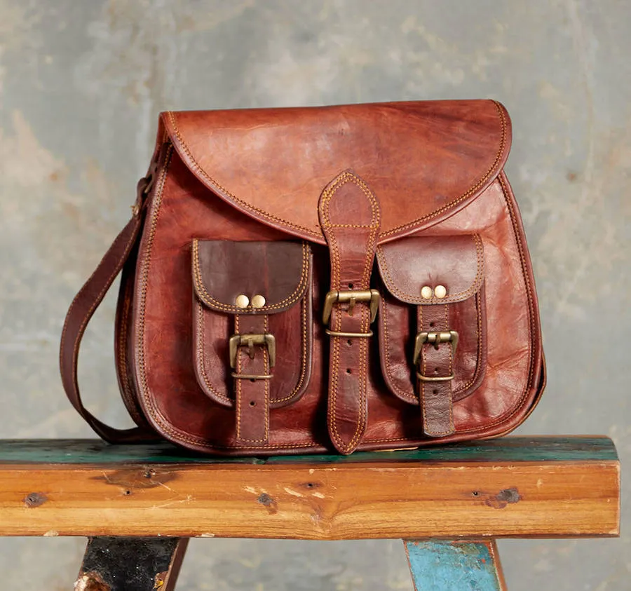 Women’s 2 Pockets Leather Cross Body Purse