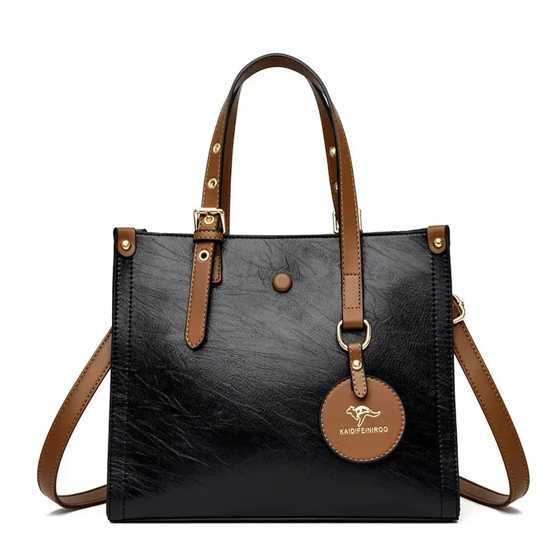 Women's Designer Soft Leather Handbag - 3-Layer Large Capacity Shoulder & Crossbody Tote
