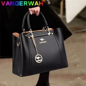 Women's Designer Soft Leather Handbag - 3-Layer Large Capacity Shoulder & Crossbody Tote