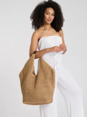 Woven Oversized Shoulder Tote Bag in Beige