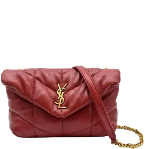 YVES SAINT LAURENT Small Loulou Puffer Quilted Lambskin Leather Crossbody Bag Red