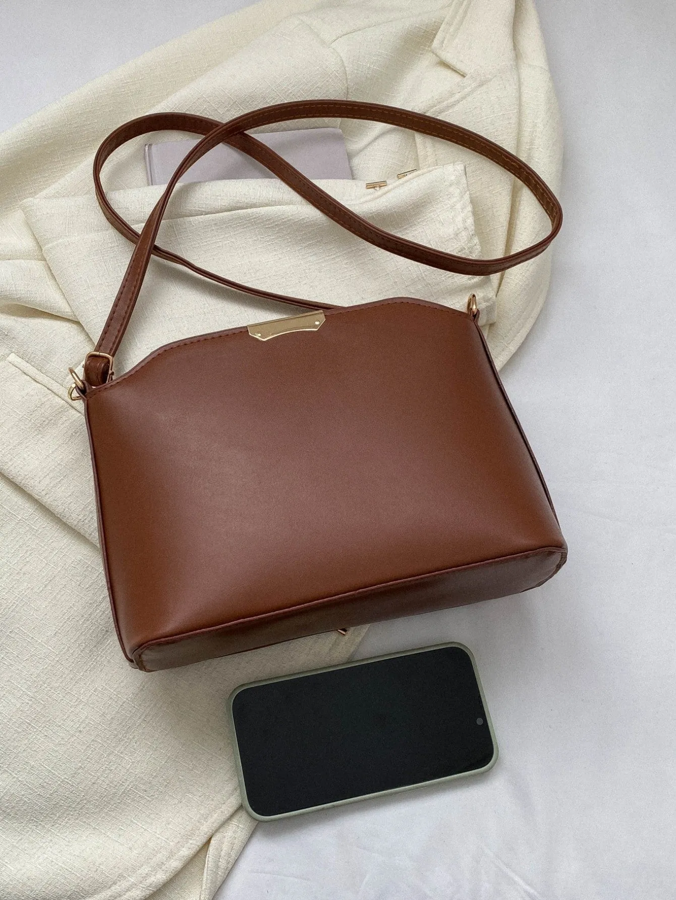 Zipper Single Shoulder Crossbody Bag - Brown