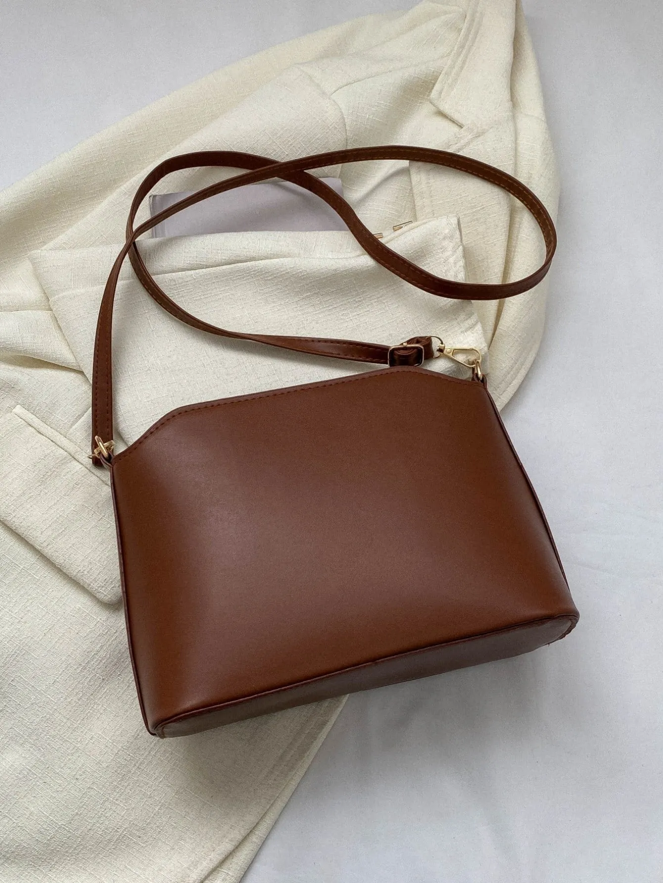 Zipper Single Shoulder Crossbody Bag - Brown